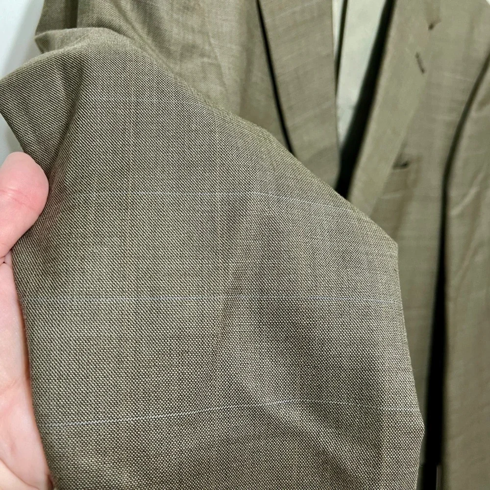 Austin Reed Mens Wool Suit 42L 34x30 2pc Jacket Pants Khaki Glen Check‎